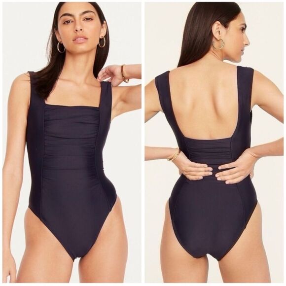 J. Crew Reimagined Square Neck One-Piece Swimsuit Black Ruched Size 14 Slimming - Picture 12 of 12